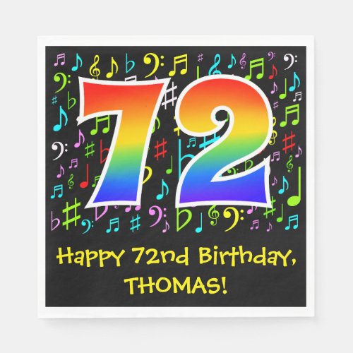 72nd Birthday _ Colorful Music Symbols Rainbow 72 Napkins
