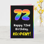 [ Thumbnail: 72nd Birthday: Colorful Rainbow # 72, Custom Name Card ]
