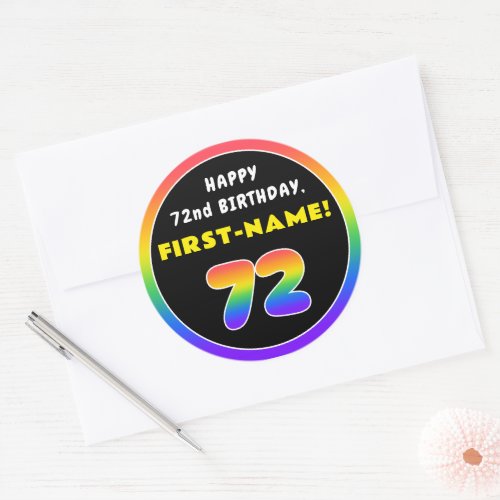 72nd Birthday Colorful Rainbow  72 Custom Name Classic Round Sticker
