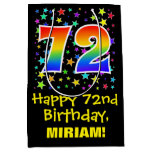 [ Thumbnail: 72nd Birthday: Colorful Stars Pattern & Rainbow 72 Gift Bag ]