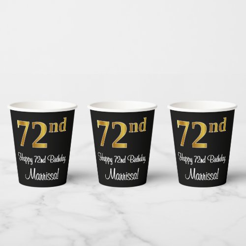 72nd Birthday _ Elegant Luxurious Faux Gold Look  Paper Cups