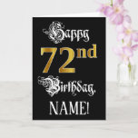 [ Thumbnail: 72nd Birthday — Fancy Script; Faux Gold Look; Name Card ]