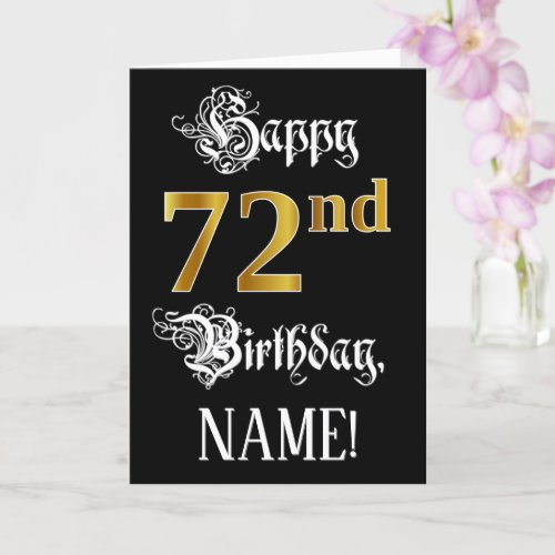 72nd Birthday  Fancy Script Faux Gold Look Name Card