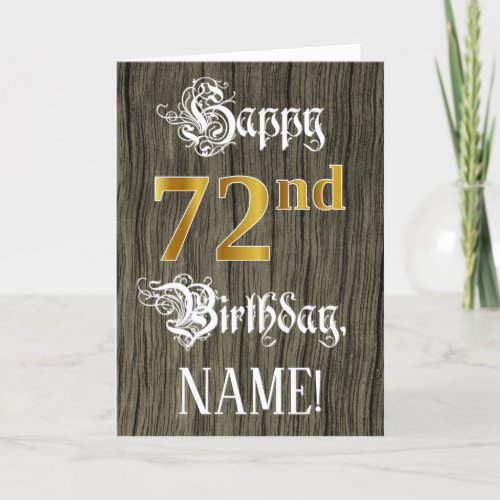 72nd Birthday Faux Gold Look  Faux Wood Pattern Card