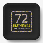 [ Thumbnail: 72nd Birthday: Floral Flowers Number, Custom Name Paper Plates ]