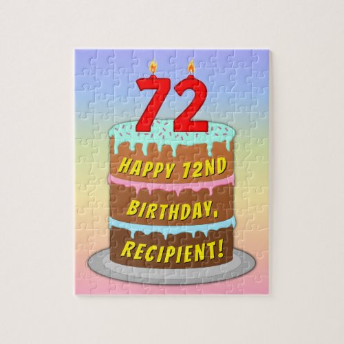 72nd Birthday Fun Cake and Candles  Custom Name Jigsaw Puzzle