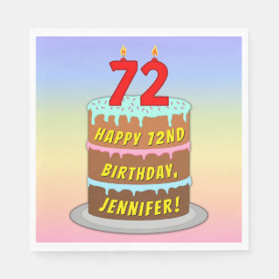 72nd Birthday: Fun Cake and Candles + Custom Name Napkins