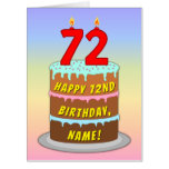 [ Thumbnail: 72nd Birthday: Fun Cake & Candles, W/ Custom Name Card ]