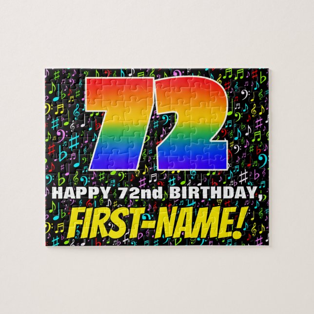 72nd Birthday — Fun, Colorful Music Symbols & “72” Jigsaw Puzzle (Horizontal)