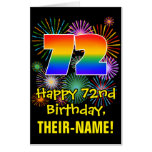 [ Thumbnail: 72nd Birthday: Fun Fireworks Pattern & Rainbow 72 Card ]