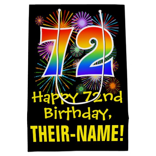 72nd Birthday Fun Fireworks Pattern  Rainbow 72 Medium Gift Bag
