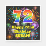 [ Thumbnail: 72nd Birthday: Fun Fireworks Pattern + Rainbow 72 Napkins ]