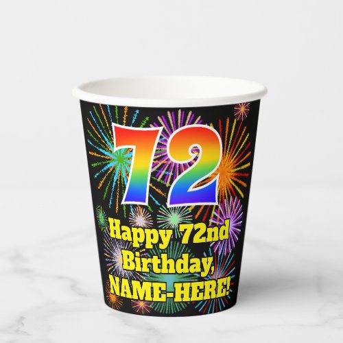 72nd Birthday Fun Fireworks Pattern  Rainbow 72 Paper Cups