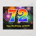 [ Thumbnail: 72nd Birthday – Fun Fireworks Pattern + Rainbow 72 Postcard ]