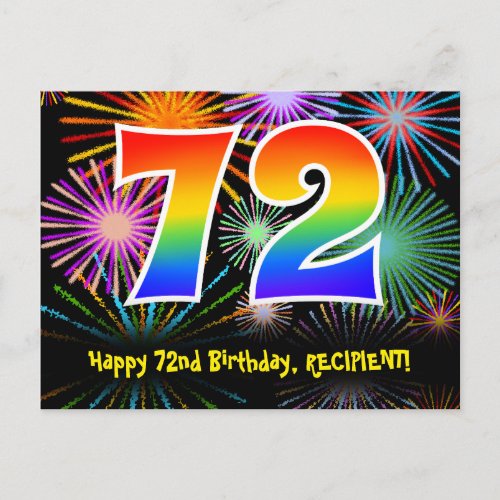 72nd Birthday  Fun Fireworks Pattern  Rainbow 72 Postcard