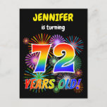[ Thumbnail: 72nd Birthday - Fun Fireworks, Rainbow Look "72" Postcard ]