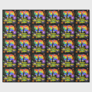 72nd Birthday: Fun Fireworks, Rainbow Look # “72” Wrapping Paper