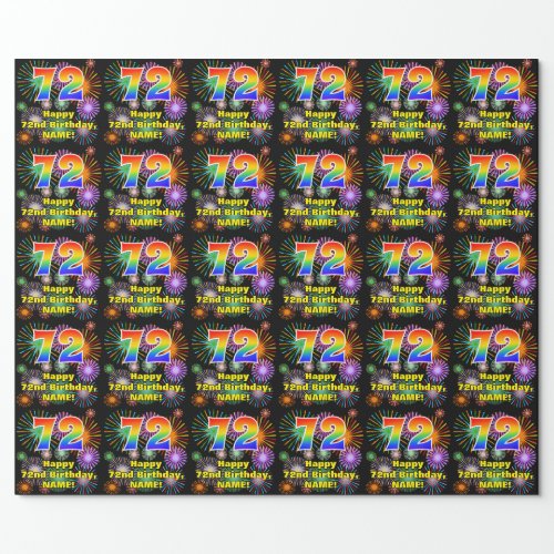 72nd Birthday Fun Fireworks Rainbow Look  72 Wrapping Paper