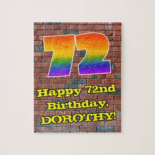 72nd Birthday: Fun Graffiti-Inspired Rainbow 72 Jigsaw Puzzle (Vertical)
