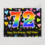 [ Thumbnail: 72nd Birthday: Fun Hearts Pattern, Rainbow 72 Postcard ]