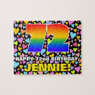 72nd Birthday — Fun, Loving Heart Shapes + “72” Jigsaw Puzzle