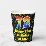 [ Thumbnail: 72nd Birthday: Fun Music Notes Pattern, Rainbow 72 Paper Cups ]