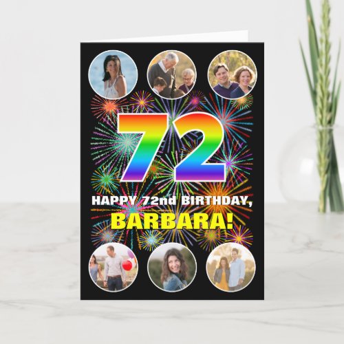 72nd Birthday Fun Rainbow  Custom Name  Photos Card