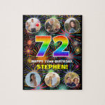 [ Thumbnail: 72nd Birthday: Fun Rainbow #, Custom Name + Photos Jigsaw Puzzle ]
