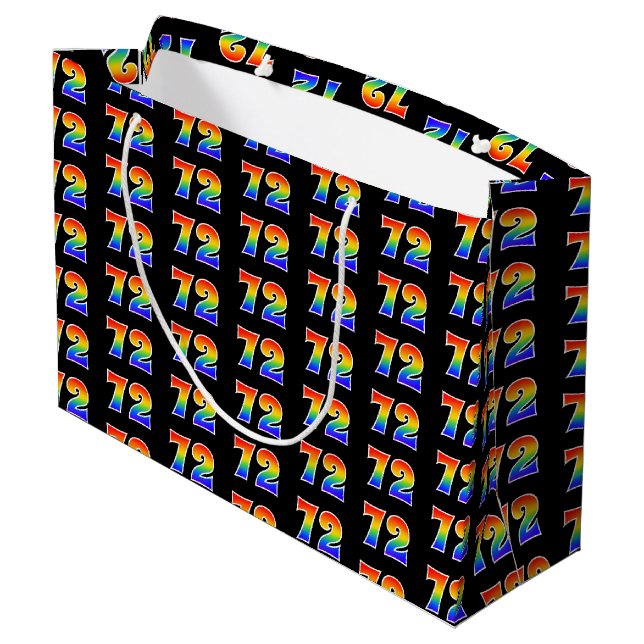 72nd Birthday: Fun Rainbow Event Number 72 Pattern Large Gift Bag (Back Angled)