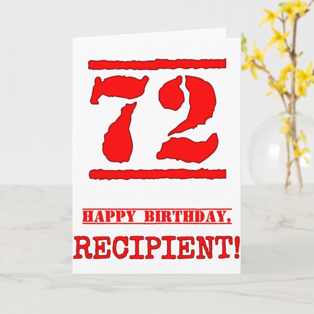 72nd Birthday: Fun, Red Rubber Stamp Inspired Look Card (Yellow Flower)