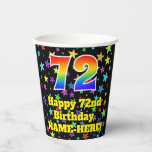 [ Thumbnail: 72nd Birthday: Fun Stars Pattern and Rainbow 72 Paper Cups ]