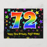 [ Thumbnail: 72nd Birthday: Fun Stars Pattern, Rainbow 72, Name Postcard ]