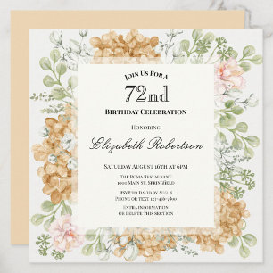 72nd Birthday Invitation in Elegant Autumn Colors