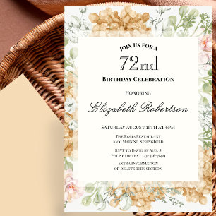 72nd Birthday Invitation in Elegant Autumn Colors