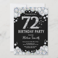 72nd Birthday Invitation Silver Diamond