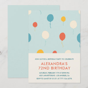 72nd birthday invitations Balloons Blue