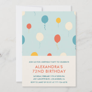 72nd birthday invitations Balloons Modern 