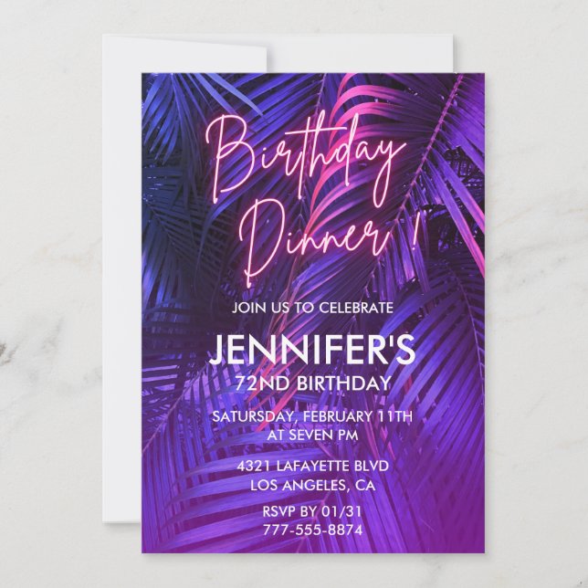 72nd birthday invitations Pink Neon Tropical (Front)
