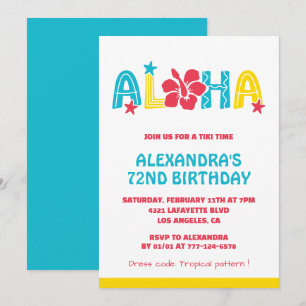 72nd birthday invitations Tropical Aloha Hawaiian