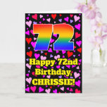 [ Thumbnail: 72nd Birthday: Loving Hearts Pattern, Rainbow # 72 Card ]