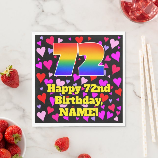72nd Birthday: Loving Hearts Pattern, Rainbow # 72 Napkins (Insitu)