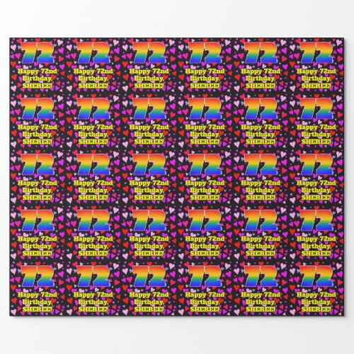 72nd Birthday Loving Hearts Pattern Rainbow  72 Wrapping Paper