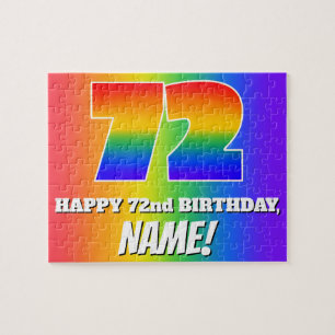 72nd Birthday — Multicolored Rainbow Pattern “72” Jigsaw Puzzle