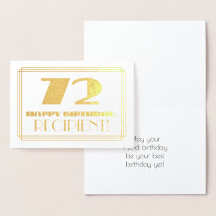 72nd Birthday; Name + Art Deco Inspired Look "72" Foil Card