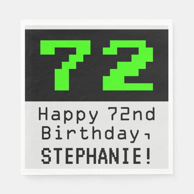 72nd Birthday - Nerdy / Geeky Style "72" & Name Napkins (Front)