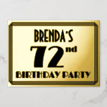 [ Thumbnail: 72nd Birthday Party — Art Deco Look “72” + Name Invitation ]