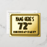 [ Thumbnail: 72nd Birthday Party ~ Art Deco Style “72” + Name Postcard ]