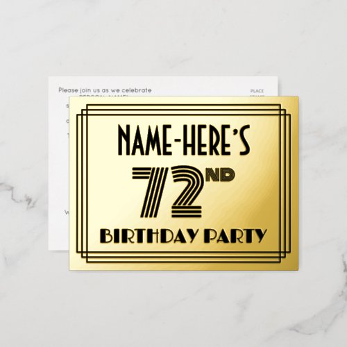 72nd Birthday Party  Art Deco Style 72  Name Foil Invitation Postcard