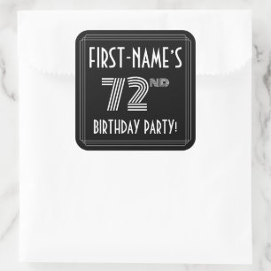 72nd Birthday Party: Art Deco Style & Custom Name Square Sticker