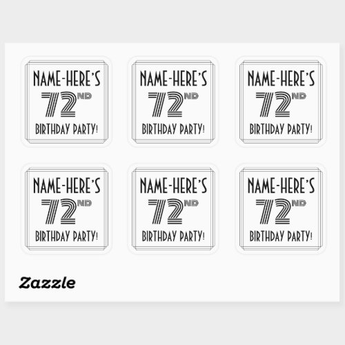 72nd Birthday Party Art Deco Style  Custom Name Square Sticker